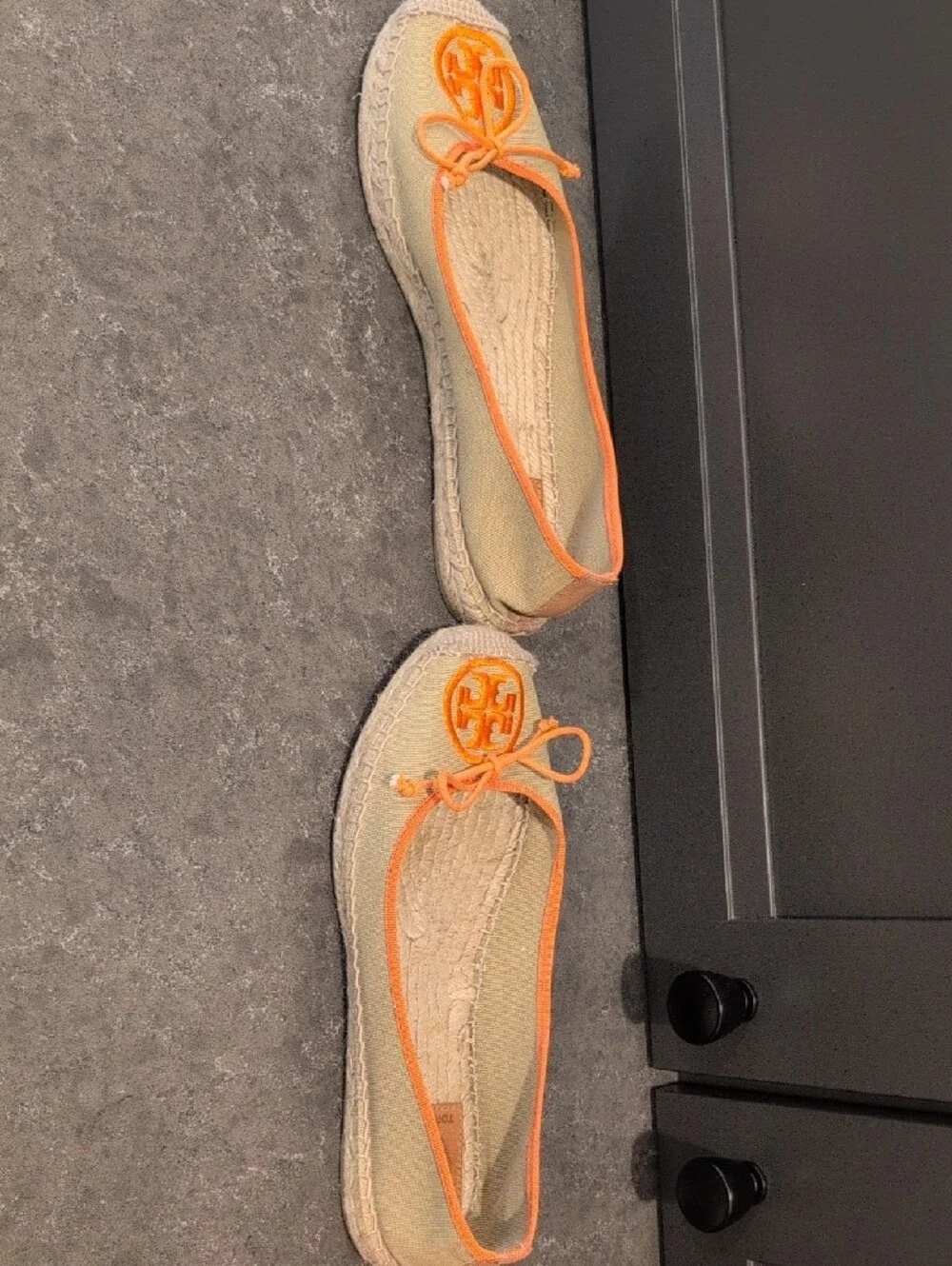Tory Burch Beige Canvas Espadrille Flats with Orange Trim